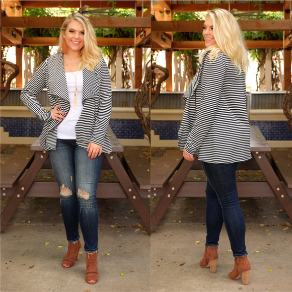 PLUS Black Striped Asymmetrical ZIPUp Cardigan - Picture 5 of 6